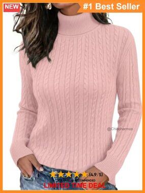 Women's Turtleneck Cable Knit Long Sleeve Pullover Sweater